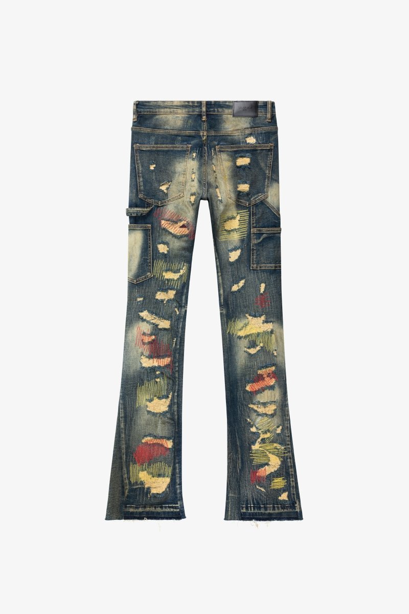 "ZERO” DIRTY VINTAGE WASH STACKED FLARE JEAN