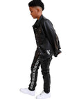 VPLAY KIDS LEATHER JEANS "SUPERIOR WORLD" BLACK LEATHER