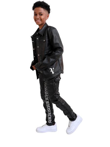 VPLAY KIDS LEATHER JEANS "SUPERIOR WORLD" BLACK-LEATHER