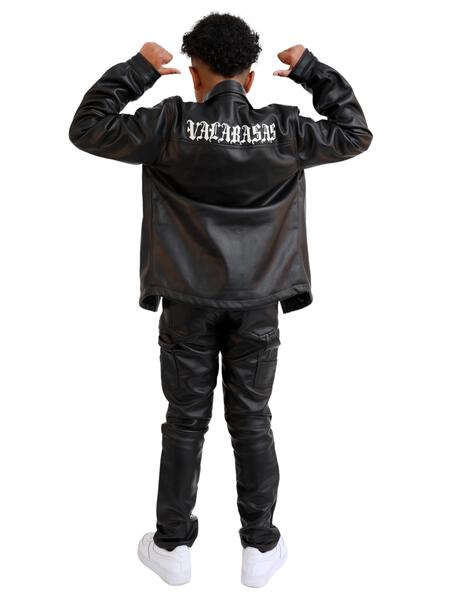 VPLAY KIDS LEATHER JEANS "SUPERIOR WORLD" BLACK LEATHER