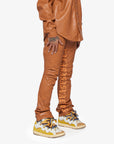 "SUPERIOR WORLD" WHEAT LEATHER STACKED FLARE JEAN