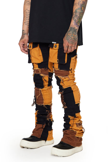 “OVATION” BLACK/WHEAT STACKED FLARE JEAN