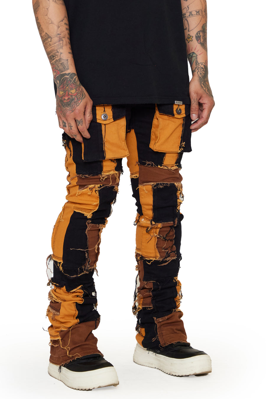 “OVATION” BLACK/WHEAT STACKED FLARE JEAN