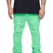 "RAVAGED" GREEN STACKED FLARE JEAN