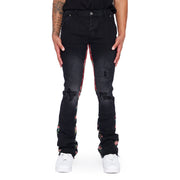 “ALPHA” BLACK JACQUARD STACKED FLARE JEAN