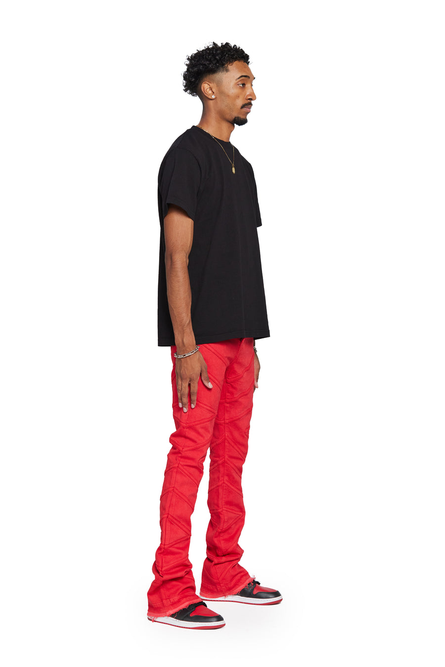 "CASSIUS" RED STACKED FLARE JEAN