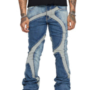 “WILDER” DARK & LT BLUE STACKED FLARE JEAN