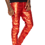 “DELTA” WAXED RED ARANCIA SKINNY JEANS