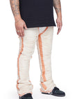 "RAVAGED" OFF-WHITE STACKED FLARE JEAN