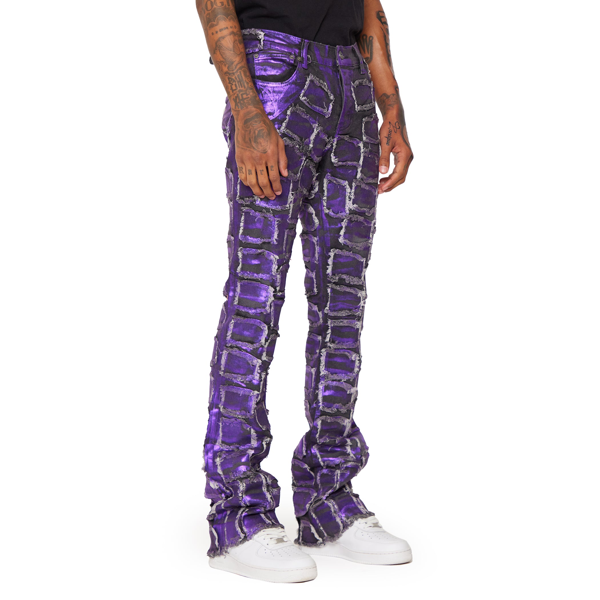 “4444” PURPLE WAXED STACKED FLARE JEAN Valabasas Denim