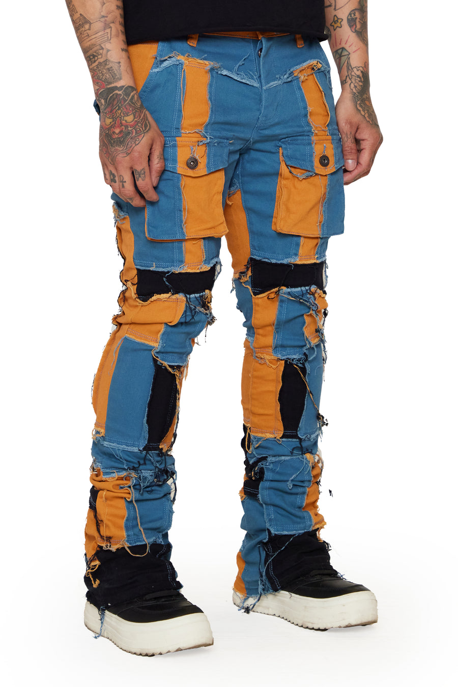 “OVATION” BLUE/WHEAT STACKED FLARE JEAN