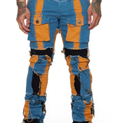 “OVATION” BLUE/WHEAT STACKED FLARE JEAN