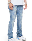 “RIDGES” BLUE WASHED SUPER STACKED FLARE JEAN
