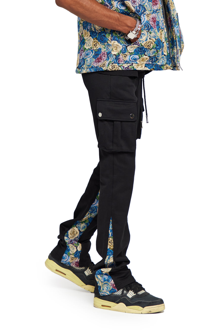 “BLEK LE RAT”  BLUE FLOWER MULTI FRENCH TERRY STACKED FLARE JEAN