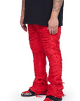 "RAVAGED" RED STACKED FLARE JEAN