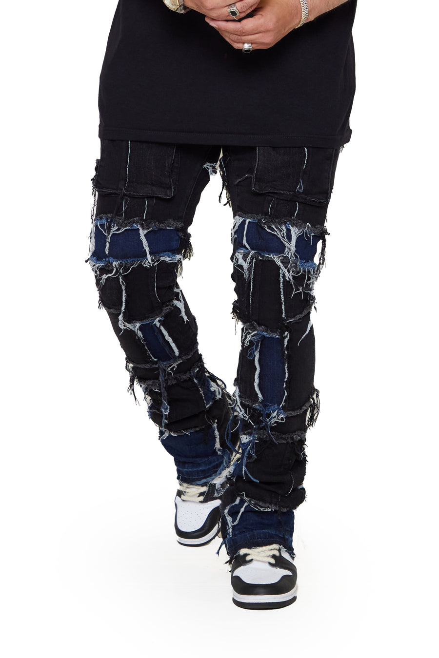 “CLUB83” BLACK STACKED FLARE JEAN