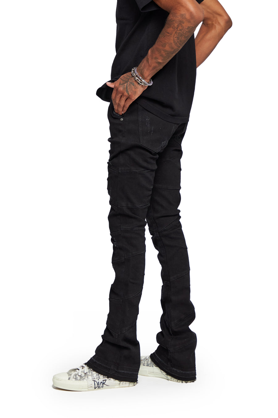“WEST” BLACK STACKED FLARE JEAN
