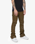 "ALPHA 2.0" OLIVE-LEATHER STACKED FLARE JEAN