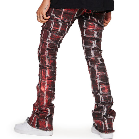 “4444” RED WAXED STACKED FLARE JEAN
