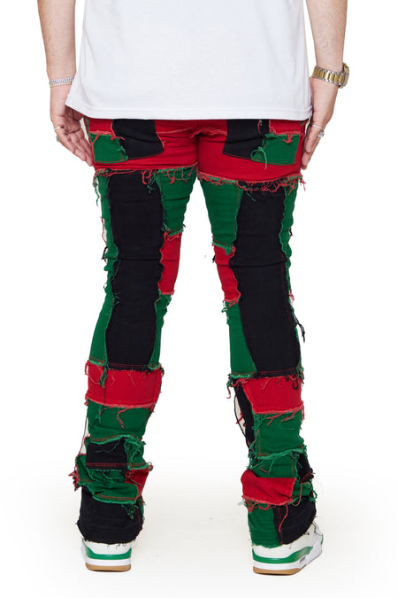 “OVATION” RED/GREEN STACKED FLARE JEAN