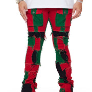 “OVATION” RED/GREEN STACKED FLARE JEAN