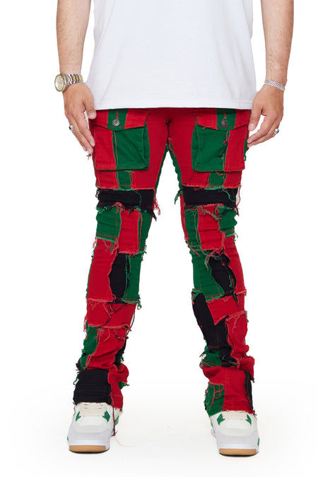 “OVATION” RED/GREEN STACKED FLARE JEAN