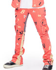 “PUZZLED” RED V CAMO STACKED FLARE JEAN