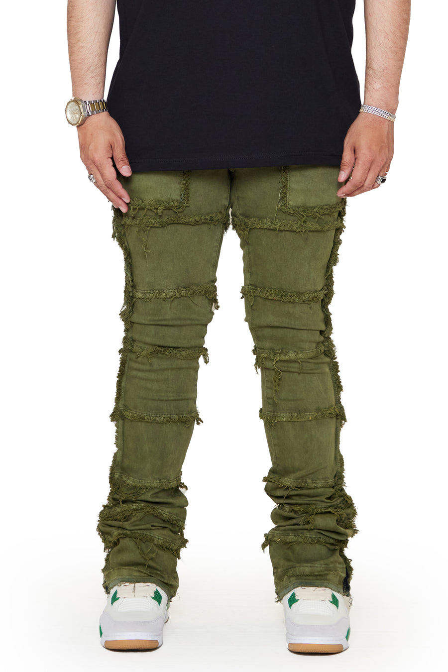 “PHOENIX 2.0” OLIVE STACKED FLARE JEAN