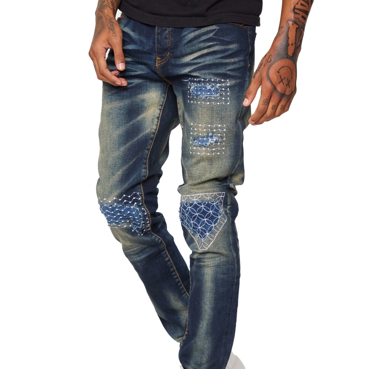 VALABASAS JEANS  “7TH AVE” BLU SPORCO