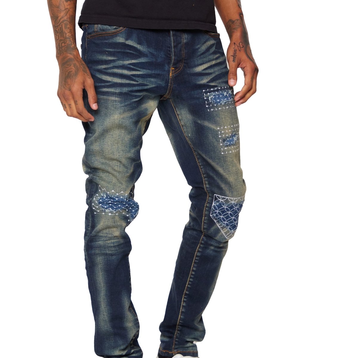 VALABASAS JEANS  “7TH AVE” BLU SPORCO