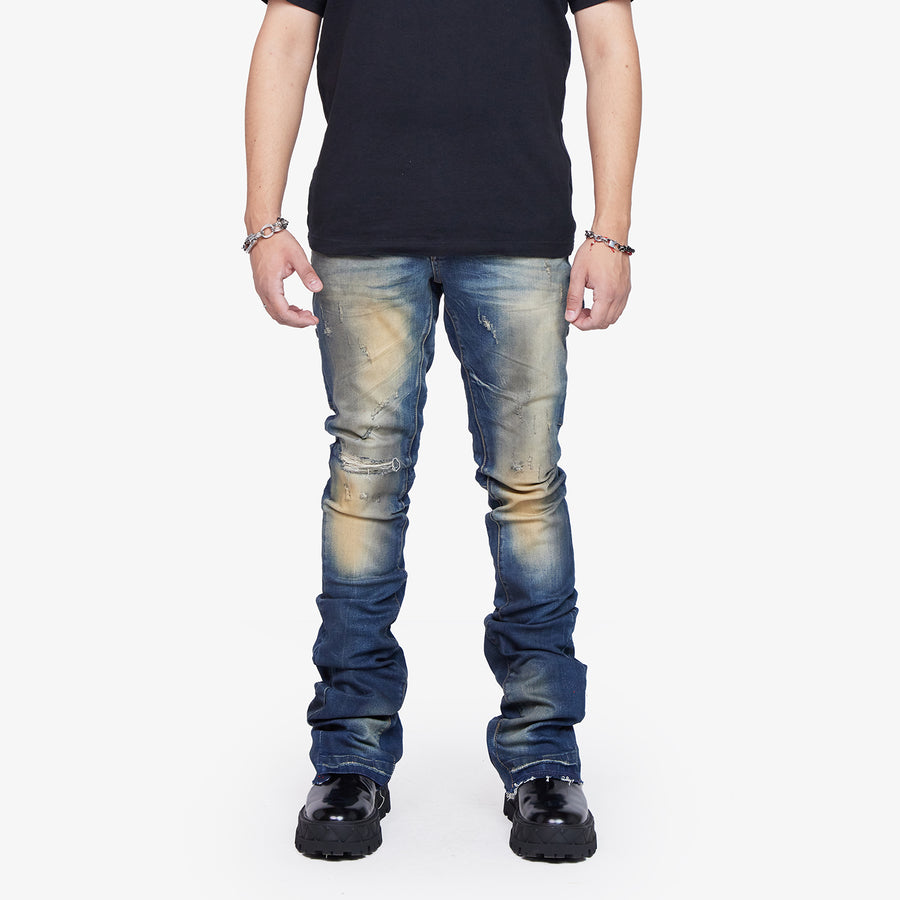 “CASPIAN" DIRTY VINTAGE SUPER STACKED FLARE JEAN