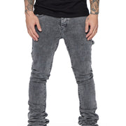 "MR. EXTENDO" LT. GREY WASHED STACKED FLARE JEAN