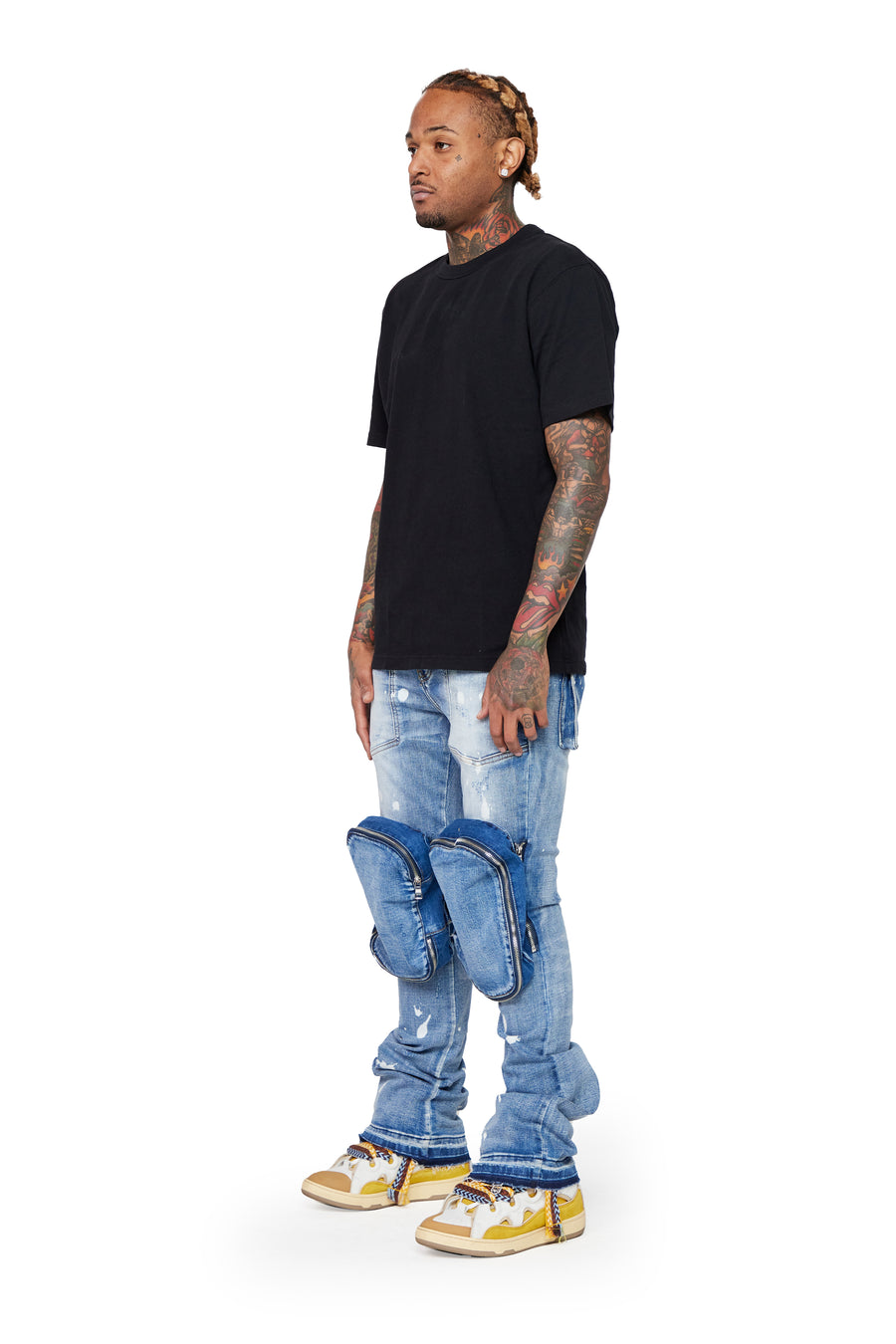 “LEOPOLD” BLUE WASHED STACKED FLARE JEAN