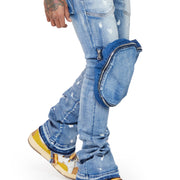 “LEOPOLD” BLUE WASHED STACKED FLARE JEAN