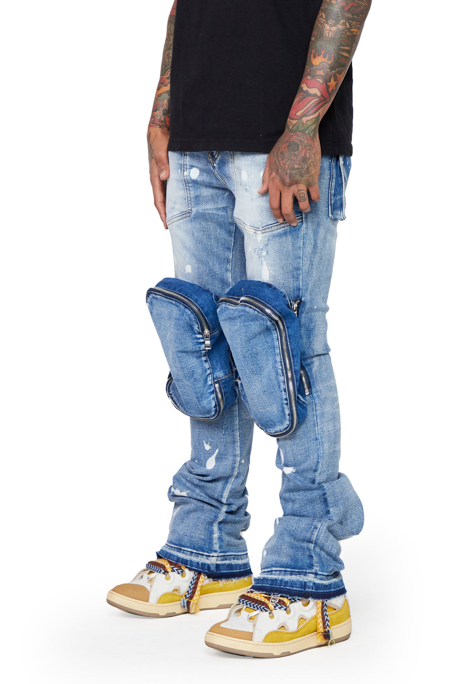 “LEOPOLD” BLUE WASHED STACKED FLARE JEAN