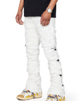 "DEFIANT" WHITE STACKED FLARE JEAN