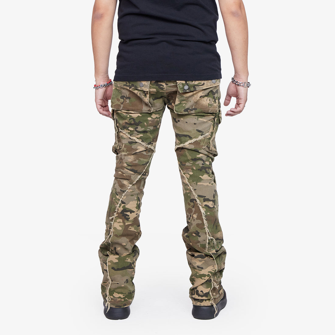 “CANTEEN" CAMO STACKED FLARE JEAN Valabasas Denim
