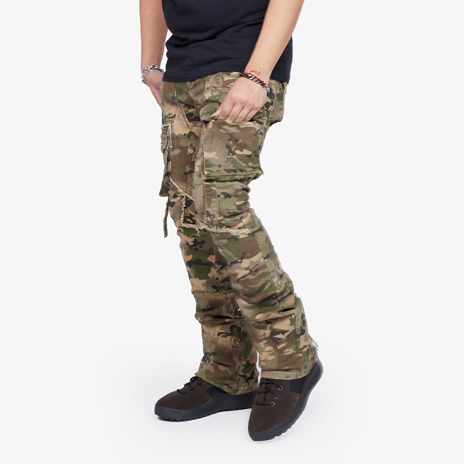 “CANTEEN" CAMO STACKED FLARE JEAN Valabasas Denim