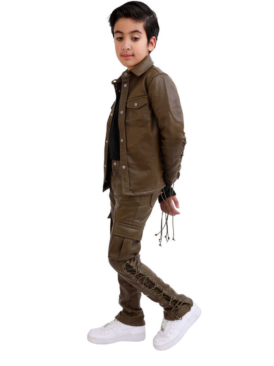 VPLAY KIDS LEATHER BUTTON DOWN "NEO" OLIVE