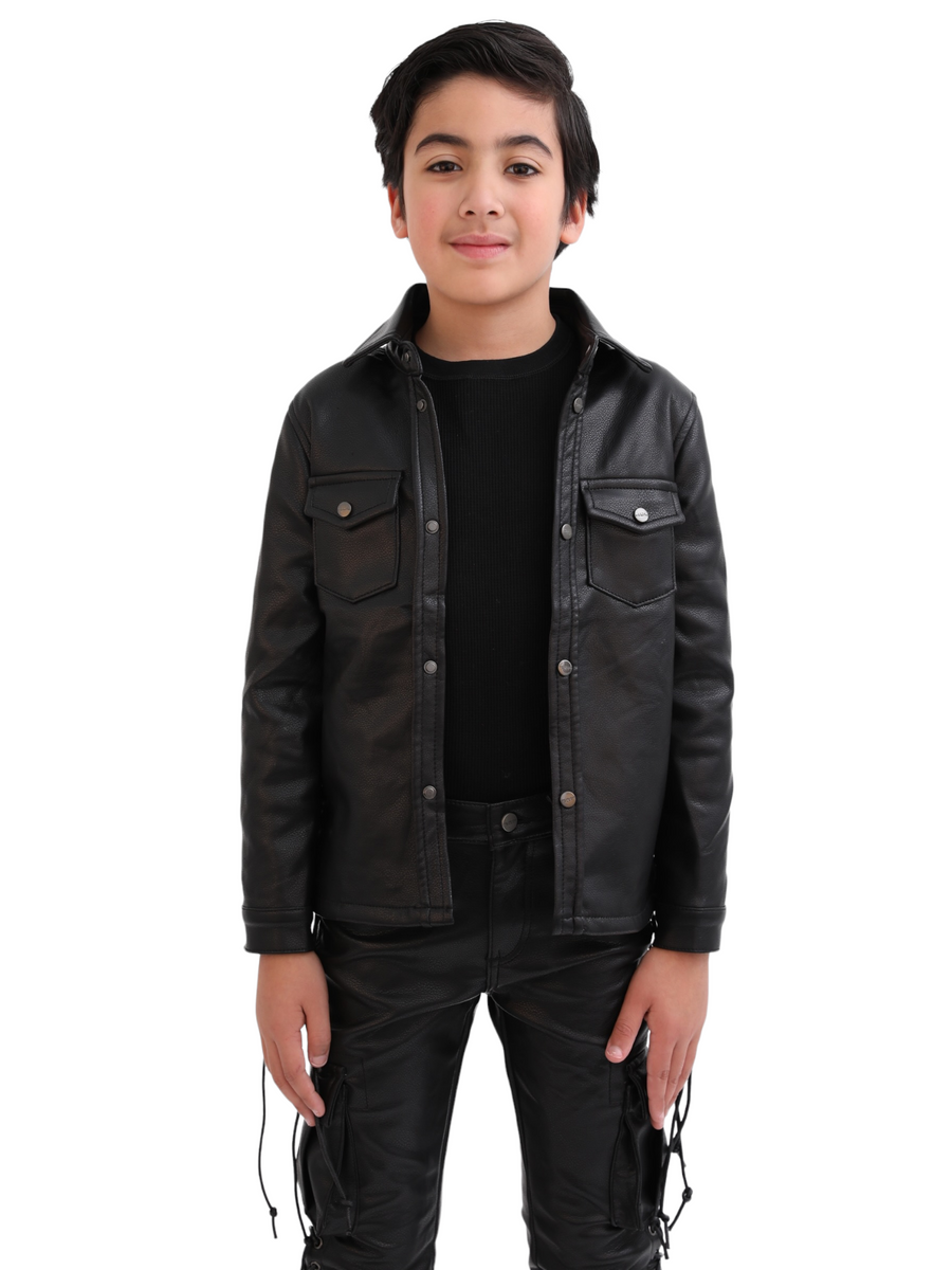 VPLAY KIDS LEATHER BUTTON DOWN "NEO" BLACK