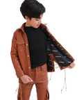 VPLAY KIDS LEATHER BUTTON DOWN "NEO" BROWN