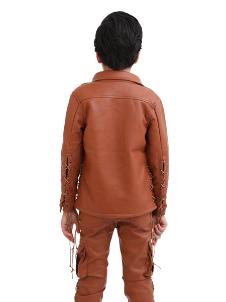 VPLAY KIDS LEATHER BUTTON DOWN "NEO" BROWN