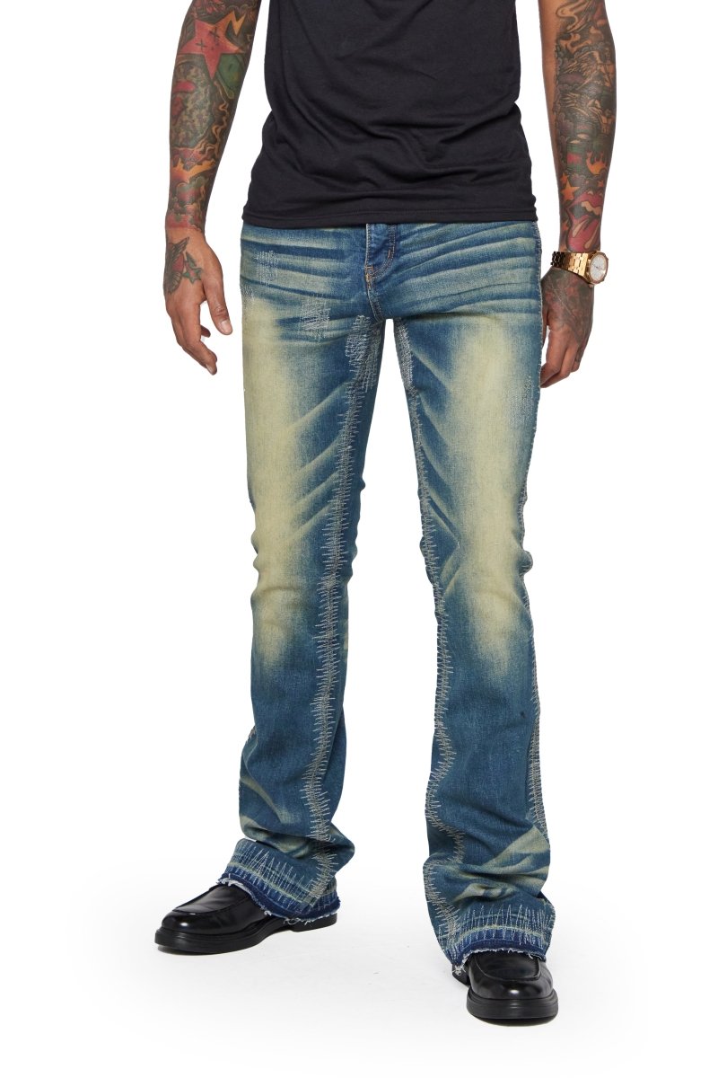 “A83“ STACKED FLARE JEAN VIN VINTAGE BLUE - Valabasas