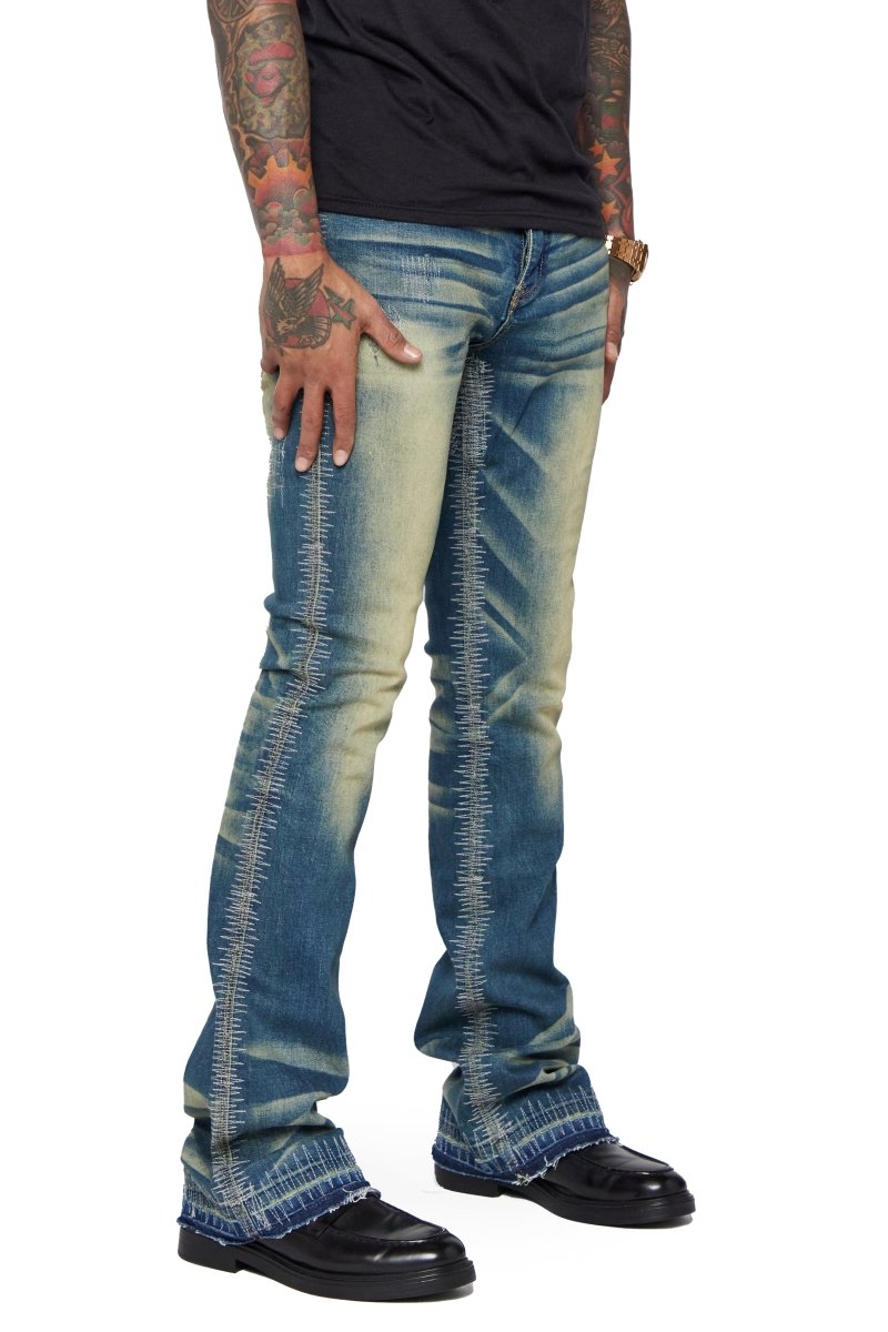 “A83“ STACKED FLARE JEAN VIN VINTAGE BLUE - Valabasas