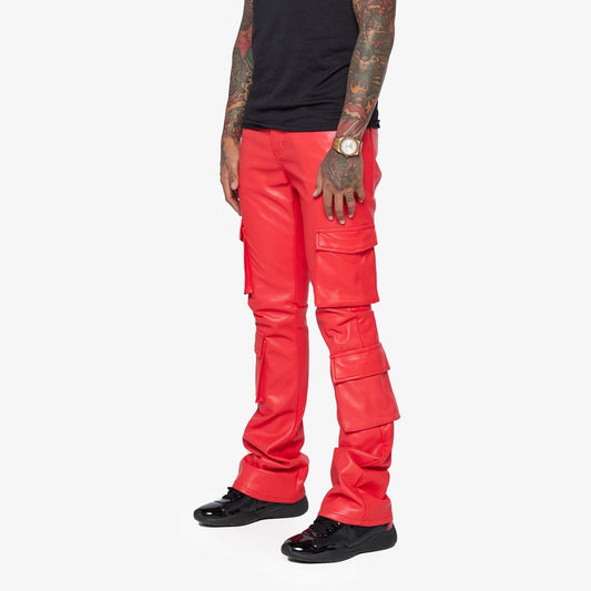 "BANJO" LEATHER STACKED FLARE MATTE RED - Valabasas