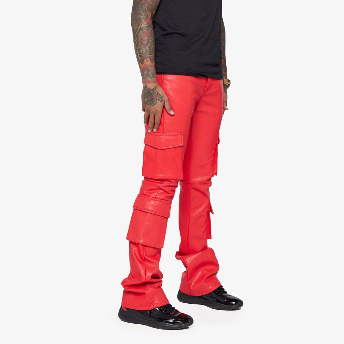 "BANJO" LEATHER STACKED FLARE MATTE RED - Valabasas