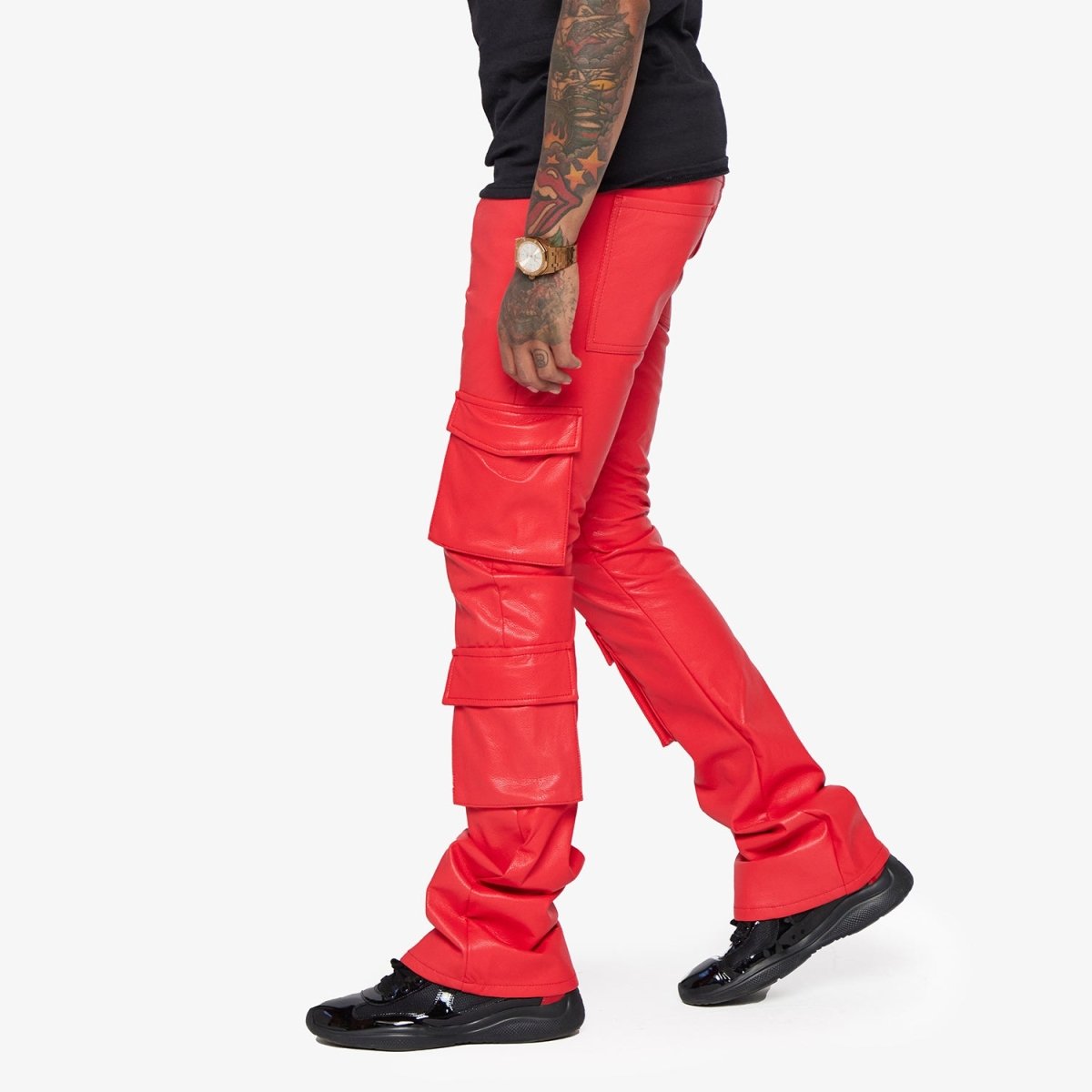 "BANJO" LEATHER STACKED FLARE MATTE RED - Valabasas