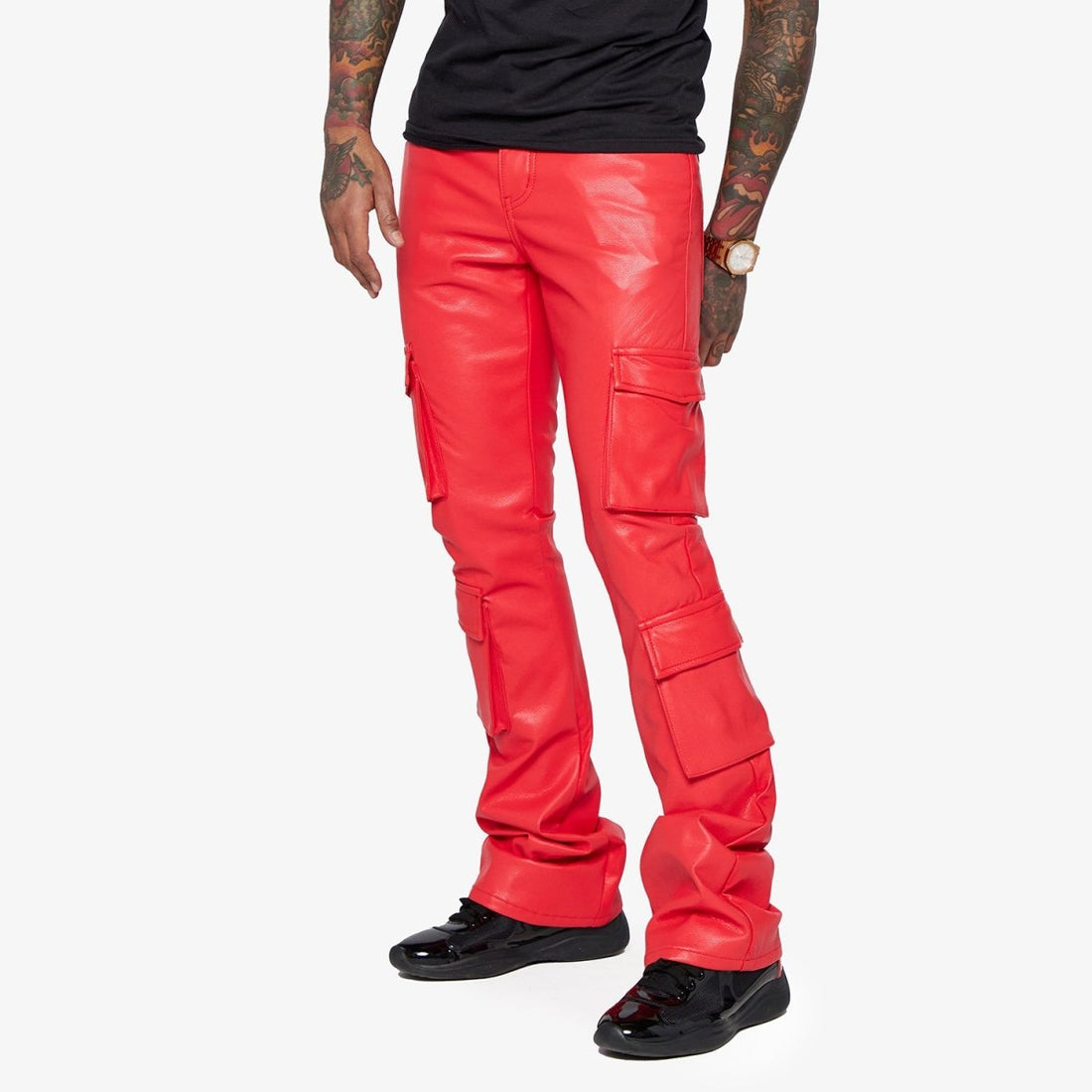 "BANJO" LEATHER STACKED FLARE MATTE RED - Valabasas