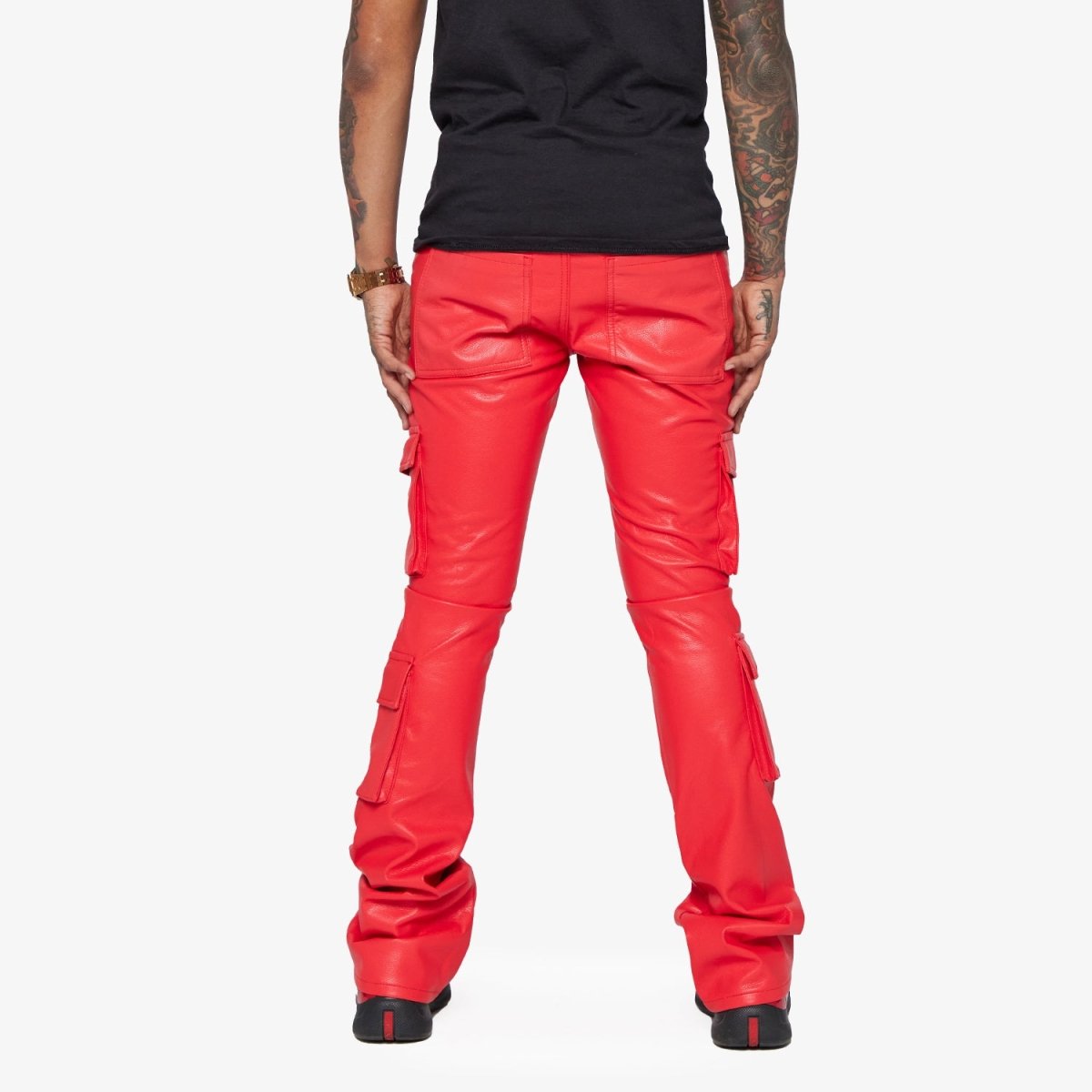 "BANJO" MATTE RED LEATHER STACKED FLARE