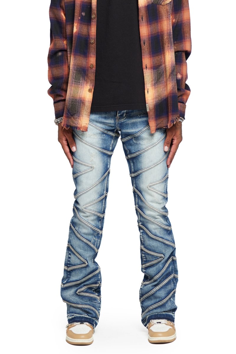 “CASSIUS” LIGHT WASH STACKED FLARE JEAN